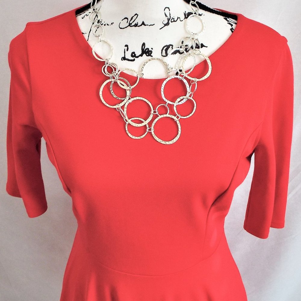 Lulu’s Sheer Factor Red Mesh Skater Dress Fit & Flare Half Sleeve Size Medium - Picture 4 of 9
